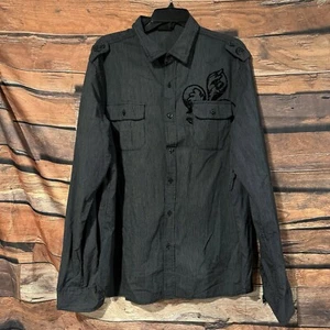 Camicia MMA Elite uomo nera XL a righe manica lunga con bottoni Y2K tatuaggio grunge - Foto 1 di 6