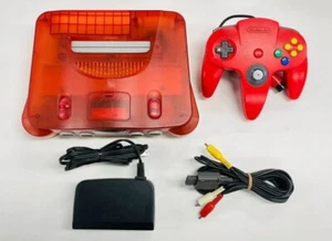 Nintendo 64 Clear Red Console N64 Chose Original Controller Cables Used Tested - Picture 1 of 9