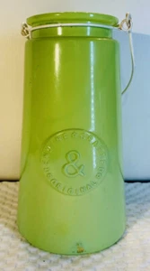 Vintage Vase Genuine & Crafted Original Green Glass with metal Handle 8 1/2" Tal - Picture 1 of 10