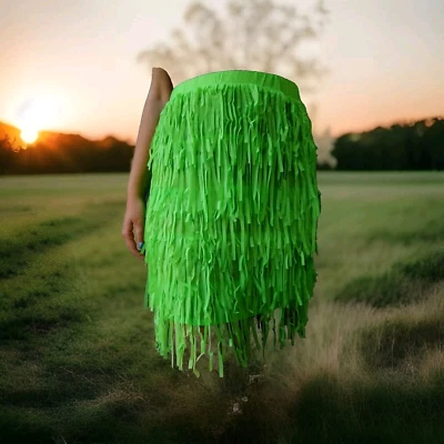 Falda Fluorescente Verde Neón Flecos Hasta la Rodilla NUEVA LeShop Estilo Aleta Pequeña Foto 1 de 4