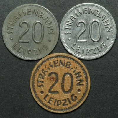 WERTMARKE: 10 Pfennig Zink, Eisen & Pappe. STRASSENBAHN LEIPZIG / SACHSEN. - Bild 1 von 2