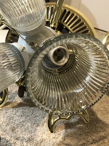 Vintage 80s 52” White Ceiling Fan With 5 Blade And 3 Lamp Brass Work Good - Picture 1 of 19