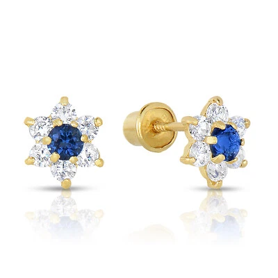 Pendientes con halo de flores de oro macizo real de 14 quilates circonita cúbica para dormir atornillados Foto 1 de 4