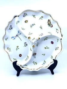 Goldinger & Co Primavera 11” Divided  Dish Dragonfly Bee Primavera Gold Trim - Picture 1 of 4