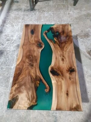 Custom Order Wood River Blue Green Tropical Design Aquarium Epoxy Table Tops - Image 1 of 4