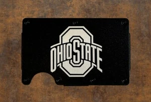 OSU Ohio State Buckeyes Logo Thin Metal RFID Blocking Slim Wallet Laser Engraved - Picture 1 of 7