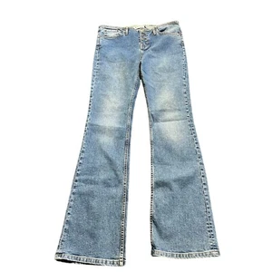 Motel Denim Flare Leg Jeans Exposed Button Fly Light Wash Women's Size 33 Long - Picture 1 of 9