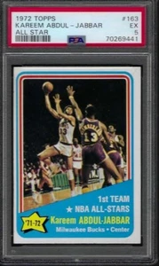 PSA 5 - 1972-73 Topps #163 Kareem Abdul-Jabbar ALL-STAR Milwaukee Bucks HOF - Foto 1 di 2