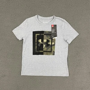 Under Armour T-Shirt Boys XS Loose Fit Gray Camouflage Graphic Youth Casual - Picture 1 of 9