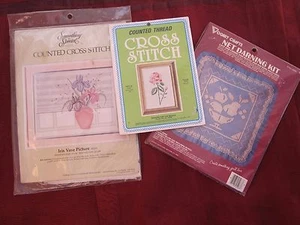 LOT OF 3 VINTAGE NEEDLECRAFT KITS - CROSS STITCH AND DARNING -ORIGINAL PACKAGING - Picture 1 of 7