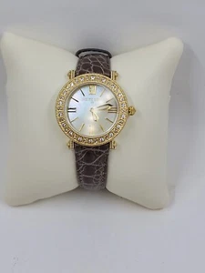Judith Ripka Goldtone Stainless White Topaz Brown Leather Strap Summit Watch - Picture 1 of 4