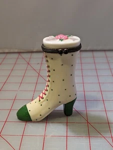 Grün rosa & weiß Porzellan Stiefel 4" hoch Schmuckschatulle Made in China - Bild 1 von 4