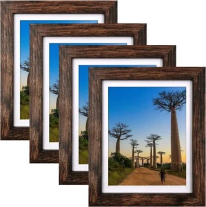 8X10 Picture Frames Rustic Brown with Mat Photo Frames 4 Packs for Tabletop - Picture 1 of 3