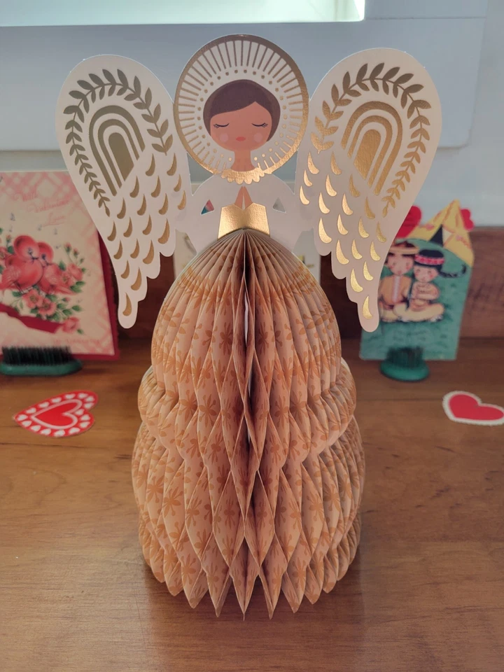 Juego de 2 centros de mesa de tarjetas de felicitación ángeles panal maravilla papel sello Foto 1 de 4