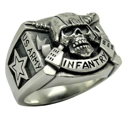 Infantería Plata de Ley 925 Fuerzas Especiales Ejército Hombres’s Calavera Anillo Motociclista Foto 1 de 4