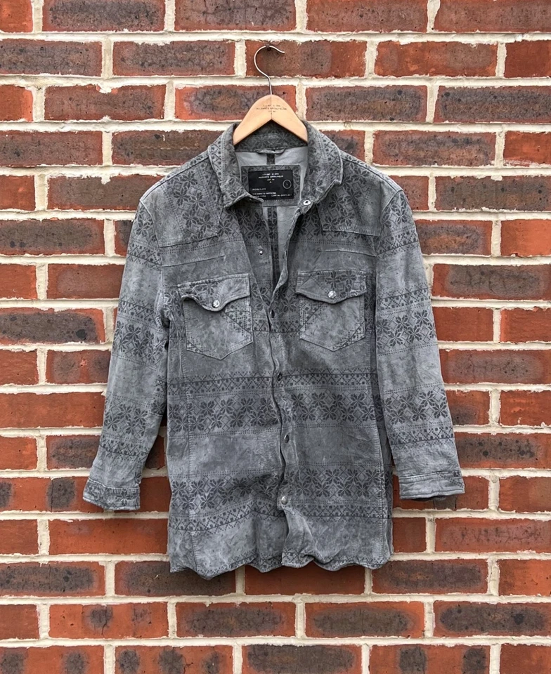 All Saints Mens OSLO 3/4 Suede Nordic Shirt Large Leather Moto Biker AllSaints - Image 1 of 4