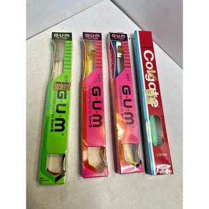 4 Cepillos de dientes vintage GUM Colgate 411 tamaño regular cerdas suaves con extremo de selección NUEVO - Imagen 1 de 1