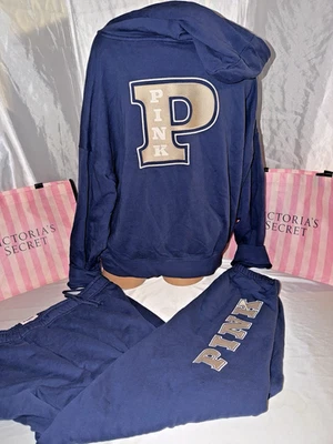 Victoria Secret Pink Hoodie & Sweatpants Joggers Big Logo Blue  XL/XXL - Image 1 of 3