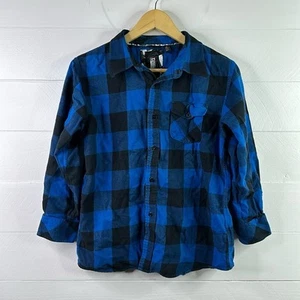 OCEAN CURRENT Black Blue Plaid Cotton Button Up Long Sleeve Shirt Top Size XL - Picture 1 of 9