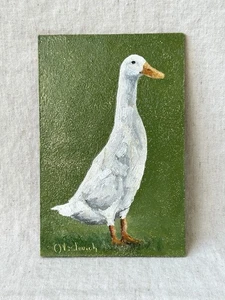 Original Oil Painting Collectible Gilded Goose Painting Miniature Wall Art - Picture 1 of 10