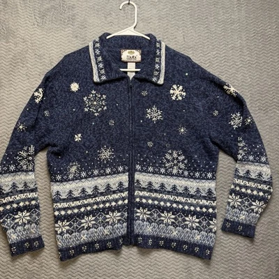 Cárdigan de Navidad de Colección para Mujer Talla L Azul Copo de Nieve Bordado Suéter Foto 1 de 4