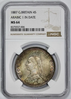 1887 Grã-Bretanha 4S florim duplo NGC MS 64 árabe 1 em data tom de joia - Imagem 1 de 4