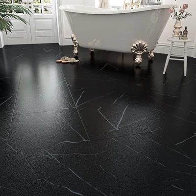  20 PCS Black Marble Peel and Stick Floor Tile Waterproof Bathroom 20 Tiles - Image 1 of 4