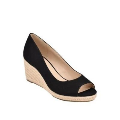 Zapatos de salón de cuña Bandolino para mujer Nuri Peep Toe de lona negros talla 7M nuevos en caja Foto 1 de 2