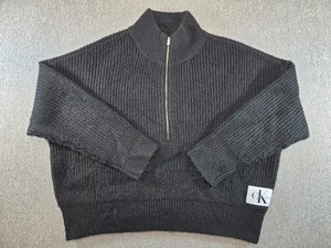 Womens Calvin Klein Black Knit 1/2 Zip Sweater Size Large Pullover - Picture 1 of 8