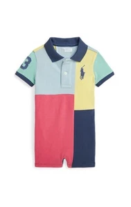 Polo Ralph Lauren Baby Boy Romper Shortall Big Logo 9 Month Multi color - Picture 1 of 4