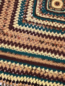 VTG Handmade Granny Square Afghan Crochet Lap Throw Blanket Green Brown 80"x70" - Picture 1 of 6