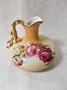 Antique Austrian Porcelain Ewer Pitcher Hand Painted Roses 4"inches Austria - Picture 1 of 16