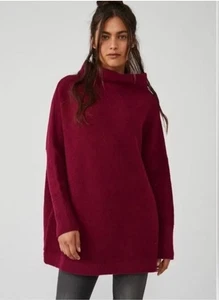 Suéter túnica holgada otomana Free People para mujer borgoña acanalada XS de gran tamaño - Imagen 1 de 8
