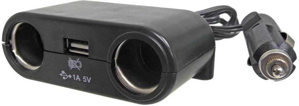 Pyle 1 to 2 12V Dual Cigarette Socket and USB Port Black Ships from USA Seller - Image 1 of 1