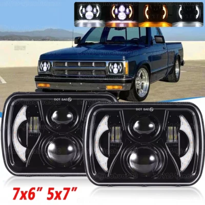 Pair 7X6 LED Headlights Hi/Lo DRL Turn Signal For 82-93 Chevy S10 Blazer GMC S15 - Image 1 of 4