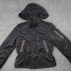 Alpha Industries Jacket Womens Large Black Nylon Hooded Pockets - Picture 1 of 13
