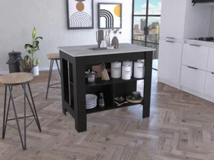 Modern Black Kitchen Island with a Marble Counter Top - Picture 1 of 4