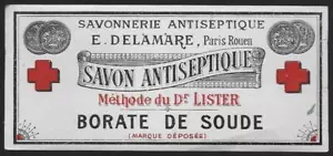 Etiqueta vintage Savon Antiséptico E. Delamare Paris Rouen Francia Dr. Lister - Imagen 1 de 2