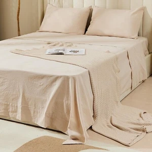 4 Pc Solid Soft Beige California King Sheets Set ,Sheet & Pillowcase Sets - Picture 1 of 6