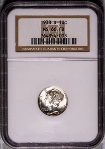 1938-D 10c Silver Mercury Dime MS 66 FB NGC # 264854-003 + Bonus - Picture 1 of 2