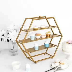 21" Gold 3 Tier Metal Hexagonal CUPCAKE HOLDER DISPLAY STAND Party Decorations - Picture 1 of 9