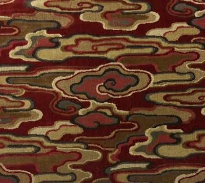BRUNSCHWIG & FILS ALTO RED CAMEL ABSTRACT CLOUD VELVET FABRIC REMNANT 17"L 52" W - Image 1 of 4