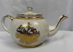 Teiera vintage Arthur legno fiori oro bordo oro con coperchio Inghilterra 5269 - Foto 1 di 14