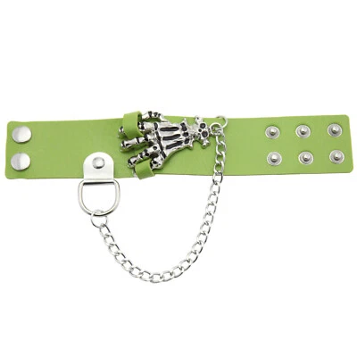 Pulsera Steampunk Gótica Cadenas Plata Esqueleto Único Cuero PU Foto 1 de 4