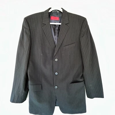 Hugo Boss Albo/Hago Red Label Black Striped Suit Coat Wool Blend 3-Button Men 44 - Image 1 of 4