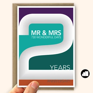 2nd wedding anniversary card for husband or wife, 730 days two years, options - Bild 1 von 10