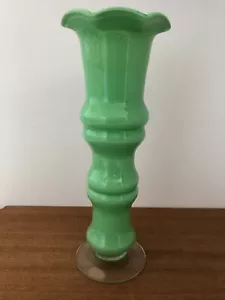 2 vintage mid century hand blown encased green glass & marbled green VASES - Picture 1 of 17