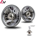 Pair 5" Round Head Lights Clear Conversion Headlamp Chrome Halo Front Lamps Bulb