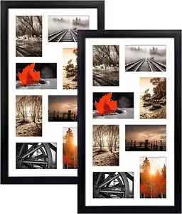 4X6 Black Collage Picture Frames Set of 2, 8 Openings Matted Collage Frame for 4 - Picture 1 of 8