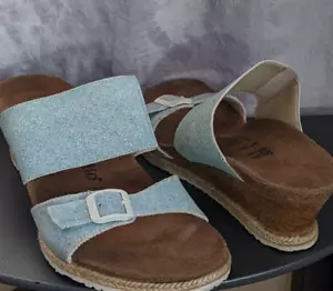 Sandalias de cuña Papillo by Birkenstock Della talla 41 EE. UU. 10-10.5 hebilla blanca azul - Imagen 1 de 9
